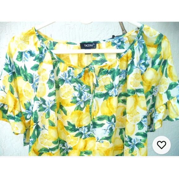Lemons Summer Short Sleeve‎ Flutter Ruffle Sleeve Top by TACERA - Picture 2 of 3